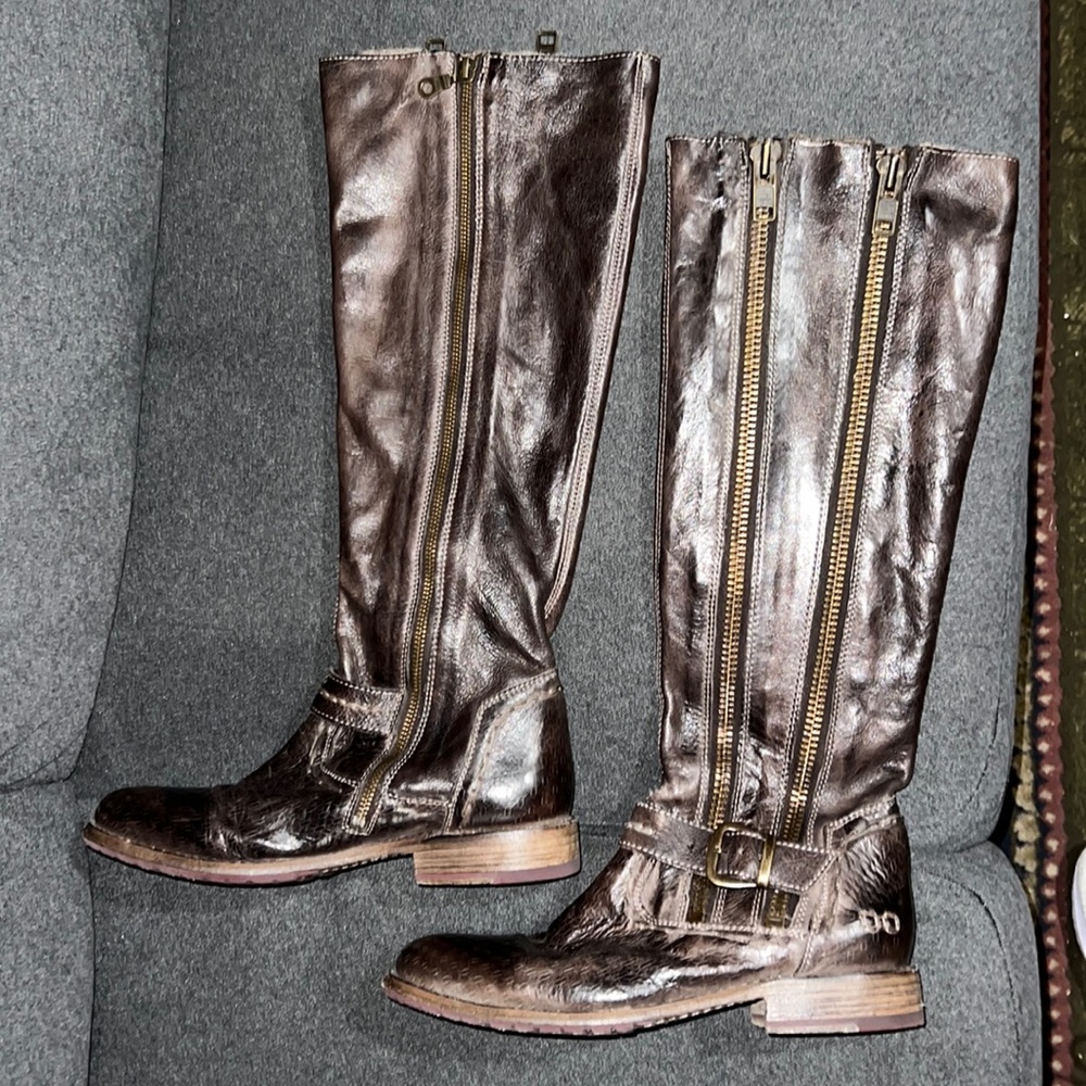 Bed Stu rustic tall boots double zipper sz9 dark brownish/blackish